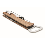 Bamboo bottle opener with dual openers, corkscrew, and cutter wood colour fourth view