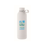 Recycled stainless steel thermal bottle with rubber finish, 500ml white colour view with print area