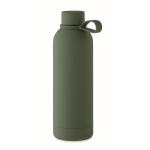 Recycled stainless steel thermal bottle with rubber finish, 500ml dark green colour