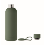 Recycled stainless steel thermal bottle with rubber finish, 500ml dark green colour sixth view