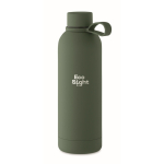 Recycled stainless steel thermal bottle with rubber finish, 500ml dark green colour main view