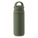 Small leak-proof stainless steel thermal bottle with handle, 320ml dark green colour