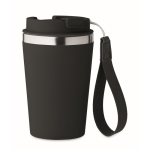 Stainless steel thermal cup with carry strap, 350ml black colour