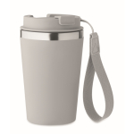 Stainless steel thermal cup with carry strap, 350ml grey colour