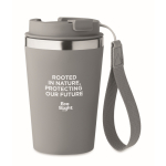 Stainless steel thermal cup with carry strap, 350ml dark grey colour main view