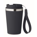 Stainless steel thermal cup with carry strap, 350ml navy-blue colour