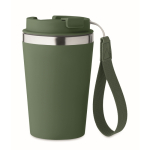 Stainless steel thermal cup with carry strap, 350ml dark green colour