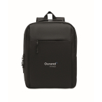 RPET backpack with laptop and tablet compartments, 10” and 15” black colour main view