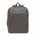 RPET backpack with laptop and tablet compartments, 10” and 15” dark grey colour view with print area