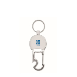 Retractable badge holder with keyring and bottle opener white colour view with print area