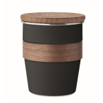 Stainless steel cup with removable wooden detail, 350ml black colour