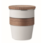 Stainless steel cup with removable wooden detail, 350ml white colour