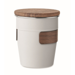 Stainless steel cup with removable wooden detail, 350ml white colour second view