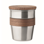 Stainless steel cup with removable wooden detail, 350ml matt silver colour