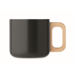 Recycled stainless steel mug with wooden handle, 350ml black colour