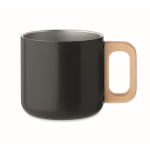 Recycled stainless steel mug with wooden handle, 350ml black colour third view