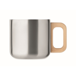 Recycled stainless steel mug with wooden handle, 350ml matt silver colour third view