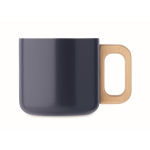 Recycled stainless steel mug with wooden handle, 350ml navy-blue colour third view