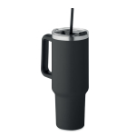 Recycled stainless steel thermal cup with straw, 1.2L black colour