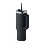 Recycled stainless steel thermal cup with straw, 1.2L black colour