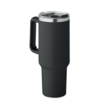 Recycled stainless steel thermal cup with straw, 1.2L black colour side view