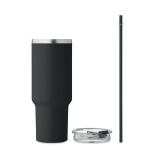 Recycled stainless steel thermal cup with straw, 1.2L black colour