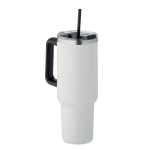 Recycled stainless steel thermal cup with straw, 1.2L white colour