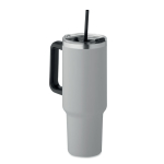 Recycled stainless steel thermal cup with straw, 1.2L grey colour