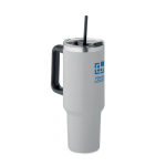 Recycled stainless steel thermal cup with straw, 1.2L grey colour view with print area