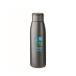 Recycled stainless steel bottle with temperature change feature, 400ml black colour view with print area