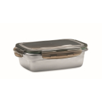 Recycled stainless steel lunchbox with 4 locks, 850ml transparent grey colour