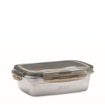 Recycled stainless steel lunchbox with 4 locks, 850ml transparent grey colour view with print area