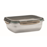 Recycled stainless steel lunchbox with divider, 1.5L transparent grey colour