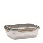 Recycled stainless steel lunchbox with divider, 1.5L transparent grey colour view with print area