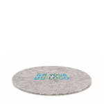 Circular coaster made from recycled felt grey colour view with print area