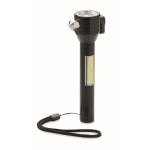 Emergency flashlight with hammer, cutter, and COB light black colour