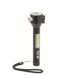 Emergency flashlight with hammer, cutter, and COB light black colour view with print area