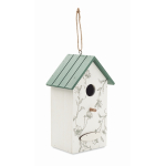 Hanging wooden birdhouse with floral print white colour