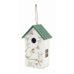 Hanging wooden birdhouse with floral print white colour second view