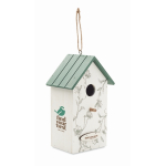 Hanging wooden birdhouse with floral print white colour main view