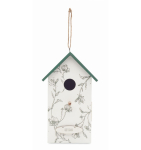 Hanging wooden birdhouse with floral print white colour view with print area