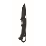 Folding aluminium knife with carabiner on top black colour