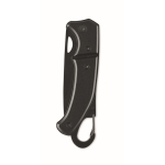 Folding aluminium knife with carabiner on top black colour second view