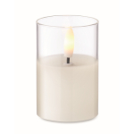 Small clear jar candle with LED light and realistic flame effect white colour