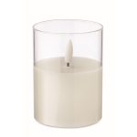 Clear jar candle with LED light and realistic flame effect white colour