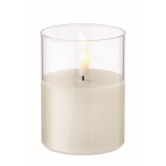 Clear jar candle with LED light and realistic flame effect white colour