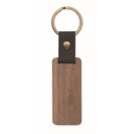 Rectangular wooden keyring with synthetic leather detail wood colour second view