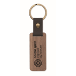 Rectangular wooden keyring with synthetic leather detail wood colour second main view