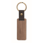 Rectangular wooden keyring with synthetic leather detail wood colour third view