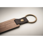 Rectangular wooden keyring with synthetic leather detail wood colour third photographic view